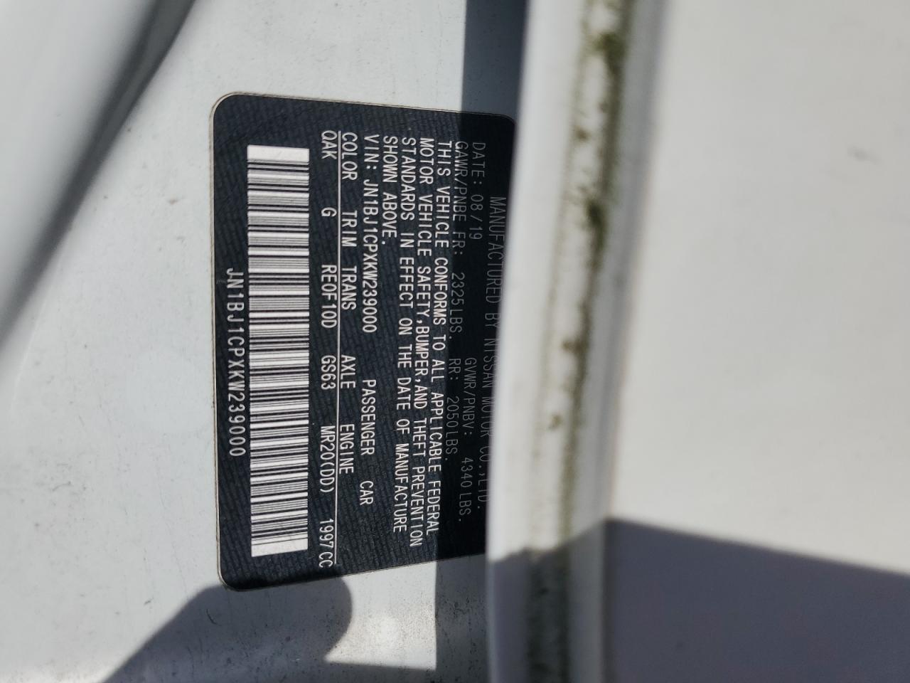 2019 Nissan Rogue Sport S VIN: JN1BJ1CPXKW239000 Lot: 84882865