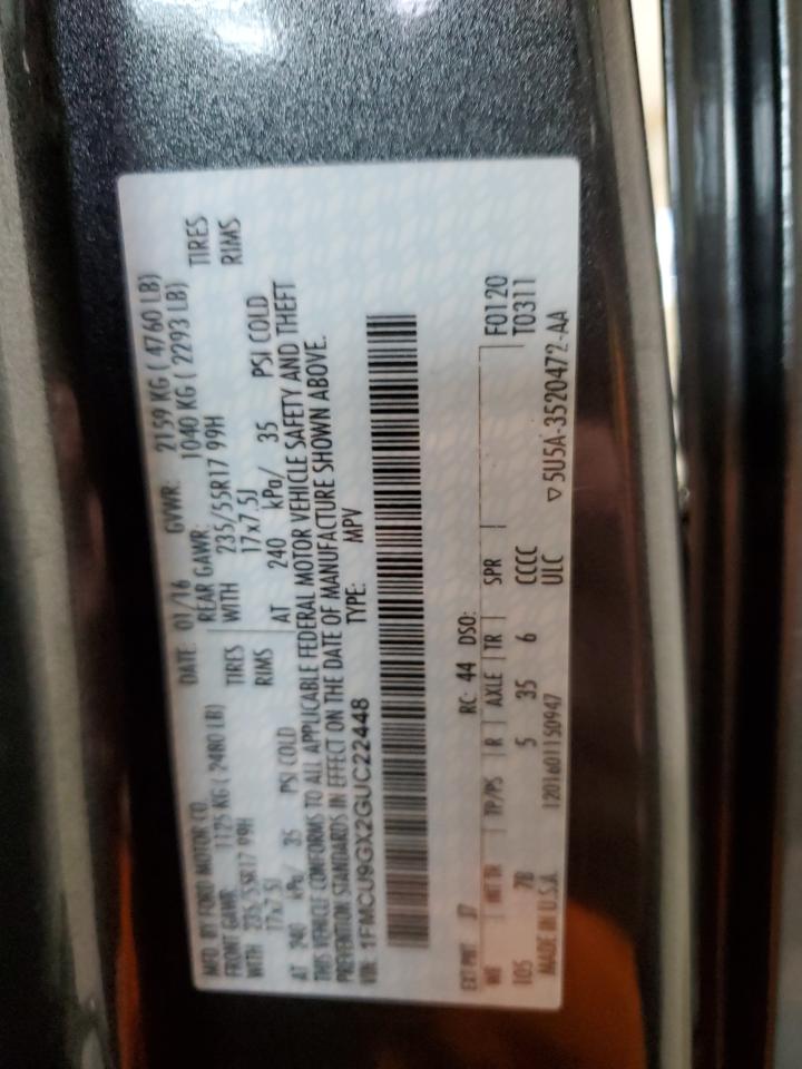 2016 Ford Escape Se VIN: 1FMCU9GX2GUC22448 Lot: 90876085