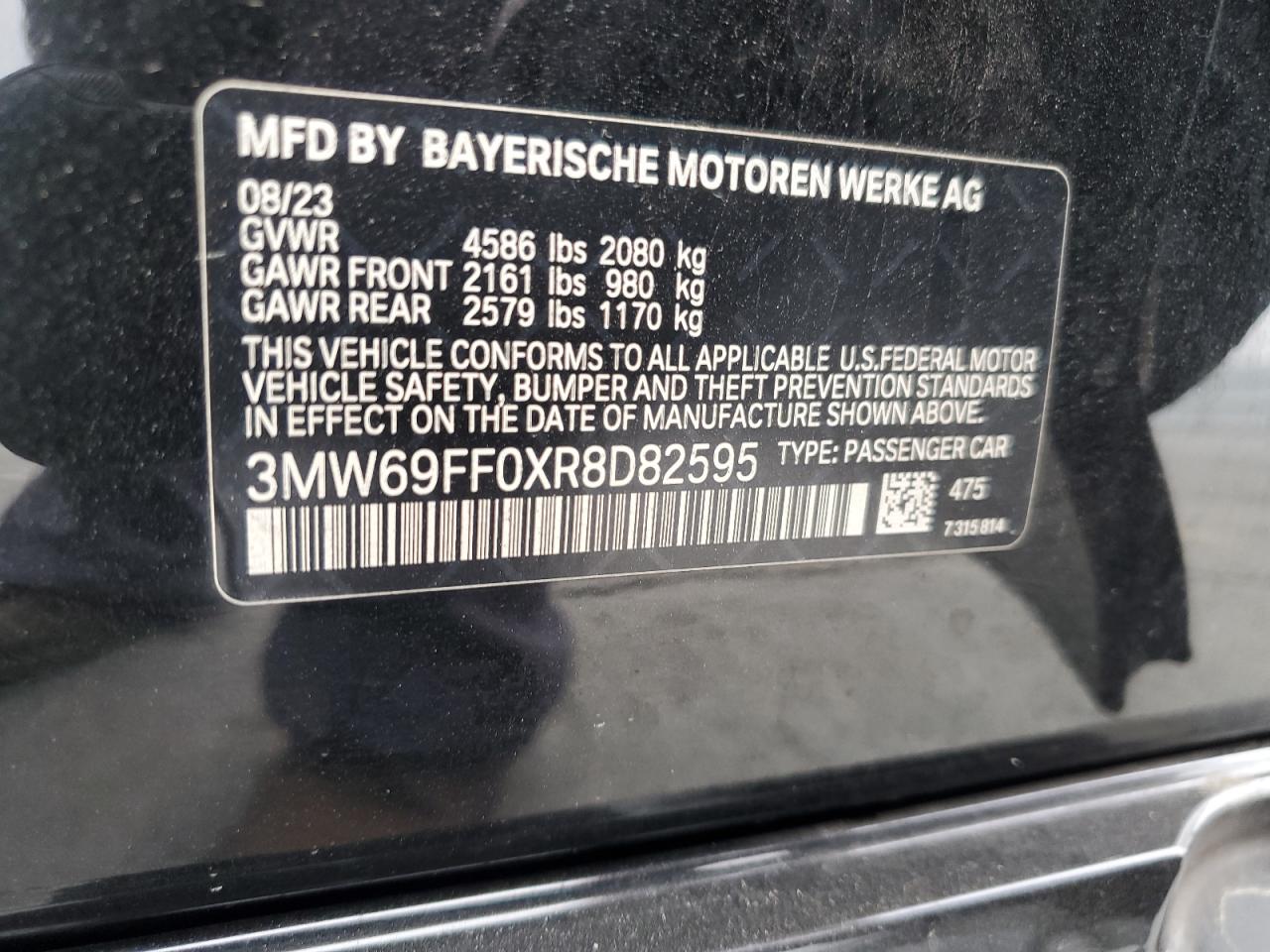 2024 BMW 330I VIN: 3MW69FF0XR8D82595 Lot: 84632165