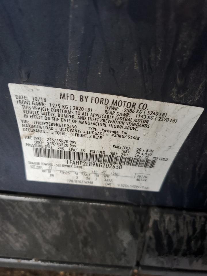 2019 Ford Taurus Sel VIN: 1FAHP2E89KG102650 Lot: 85319915