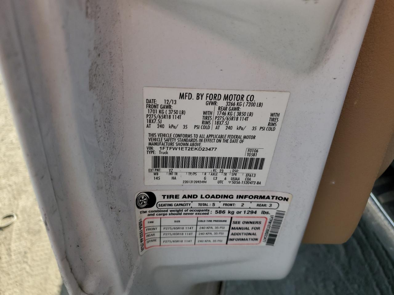 2014 Ford F150 Supercrew VIN: 1FTFW1ET2EKD23477 Lot: 84700645