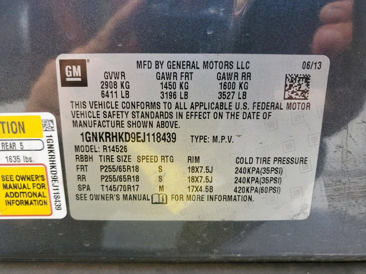 2014 Chevrolet Traverse Lt VIN: 1GNKRHKD9EJ118439 Lot: 84987275