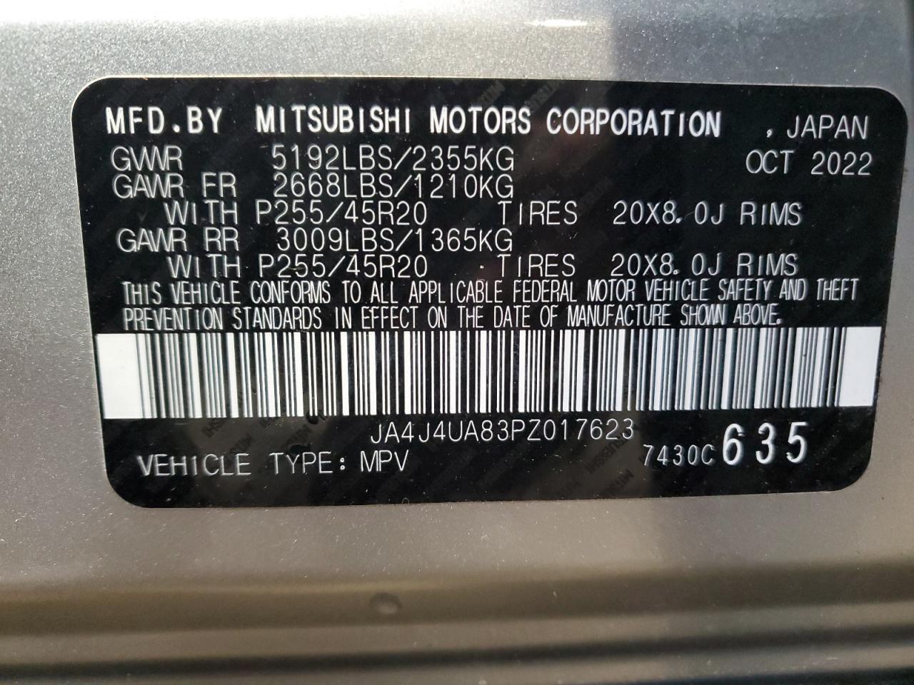 2023 Mitsubishi Outlander Se VIN: JA4J4UA83PZ017623 Lot: 89489245