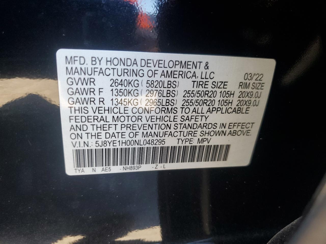 2022 Acura Mdx A-Spec VIN: 5J8YE1H00NL048295 Lot: 86684235