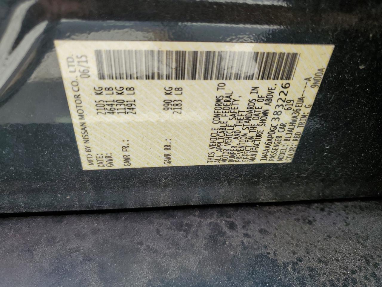 2016 Nissan Maxima 3.5S VIN: 1N4AA6AP0GC383226 Lot: 84828795