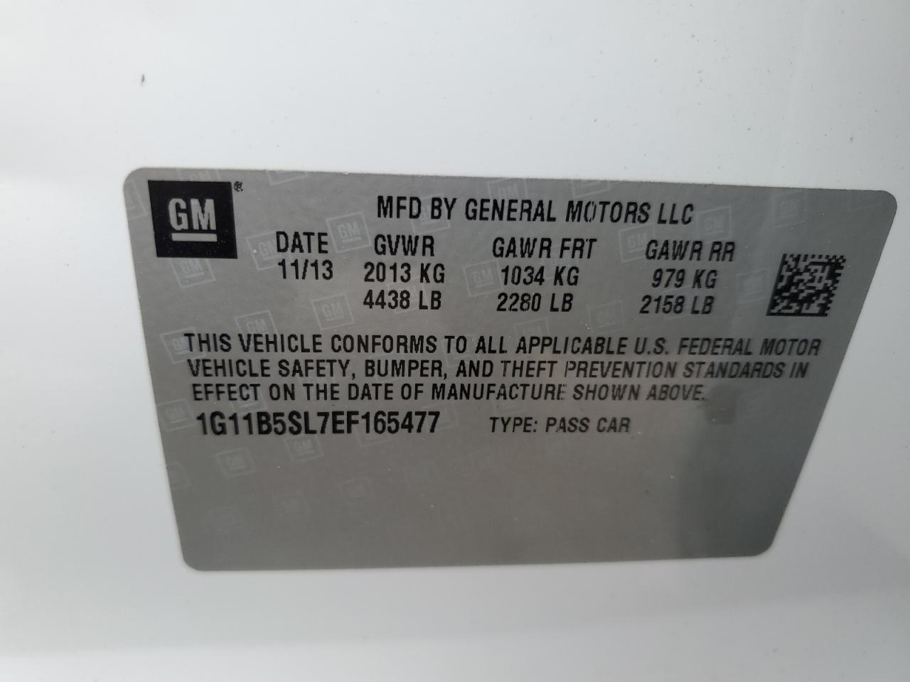 2014 Chevrolet Malibu Ls VIN: 1G11B5SL7EF165477 Lot: 82286215