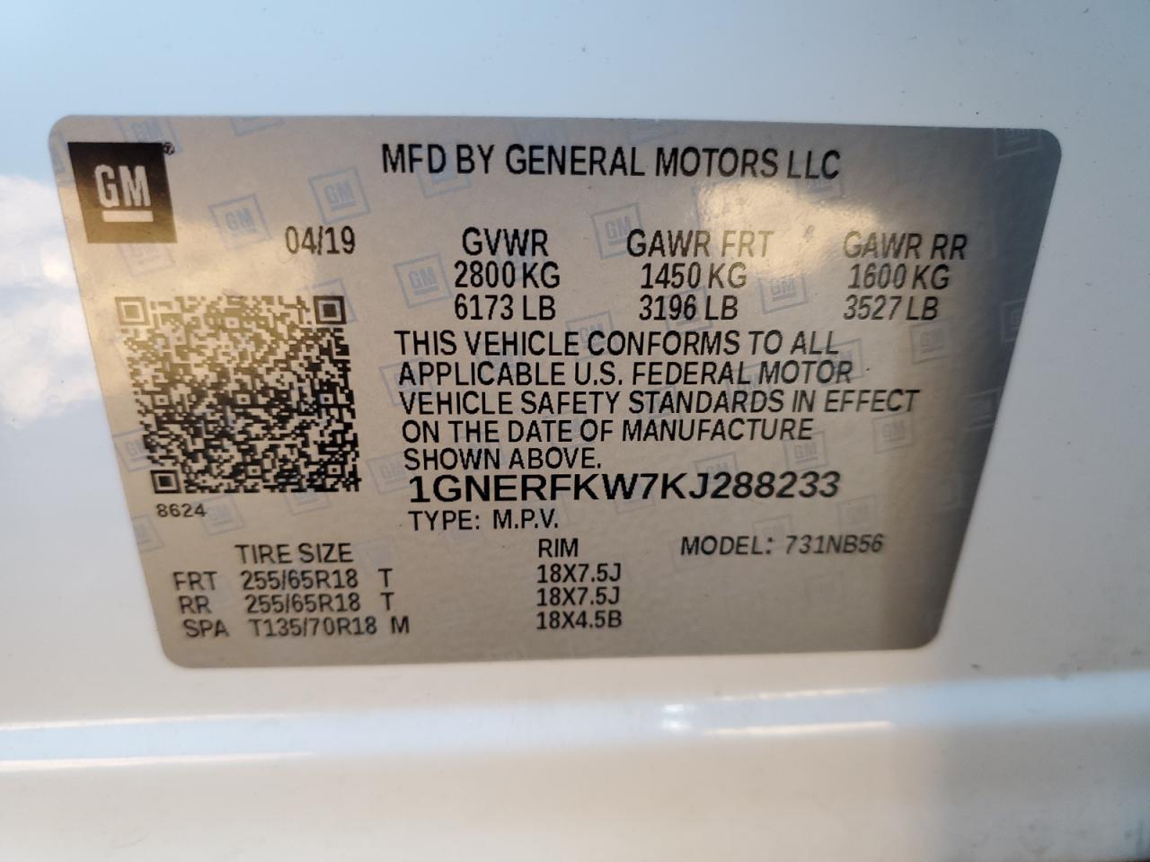 2019 Chevrolet Traverse Ls VIN: 1GNERFKW7KJ288233 Lot: 91010245