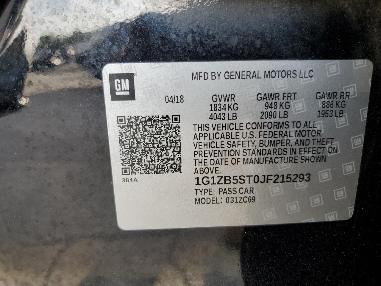 2018 Chevrolet Malibu Ls VIN: 1G1ZB5ST0JF215293 Lot: 81863605