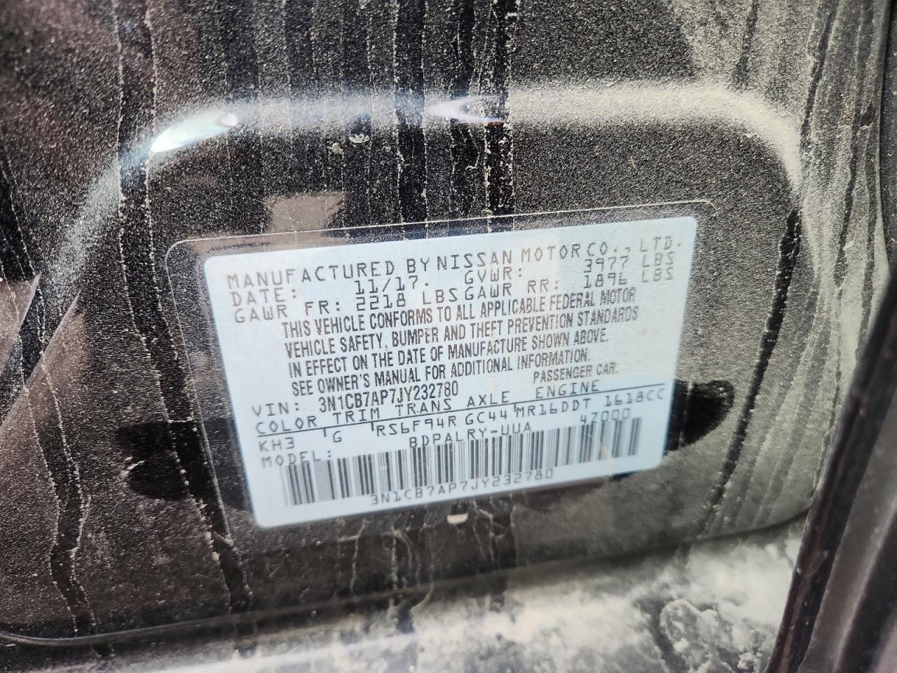 2018 Nissan Sentra Sr Turbo VIN: 3N1CB7AP7JY232780 Lot: 86272725