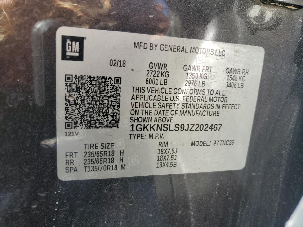 2018 GMC Acadia Sle VIN: 1GKKNSLS9JZ202467 Lot: 87059405