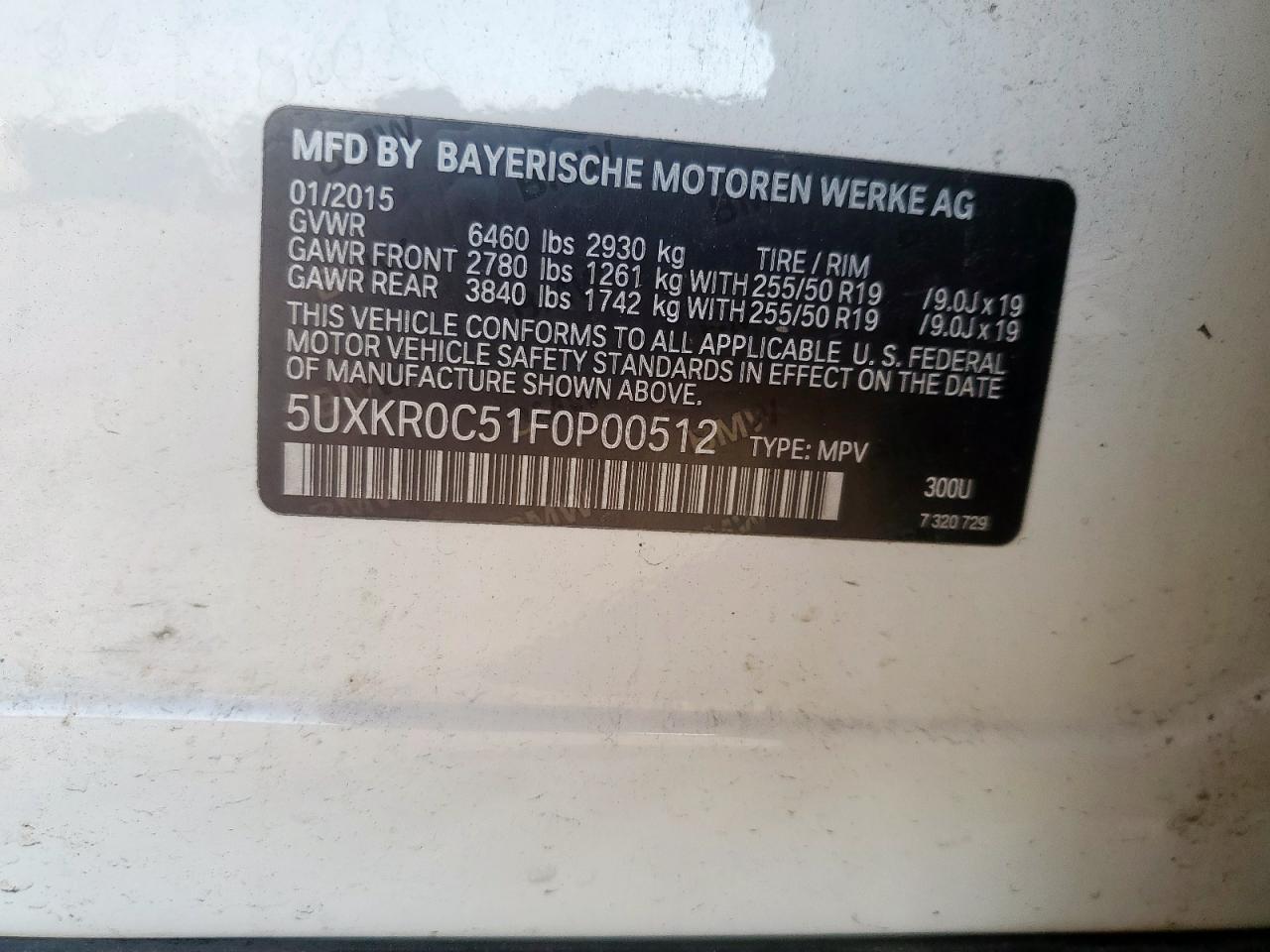 2015 BMW X5 xDrive35I VIN: 5UXKR0C51F0P00512 Lot: 84798725