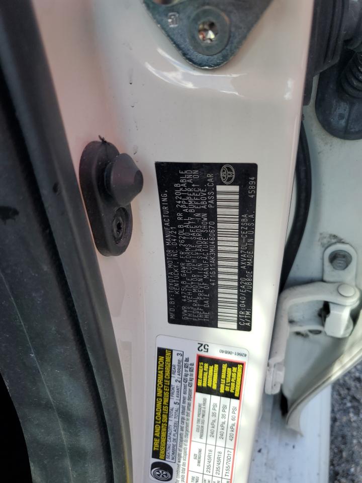 2021 Toyota Camry Se VIN: 4T1G11AK3MU460670 Lot: 85274085