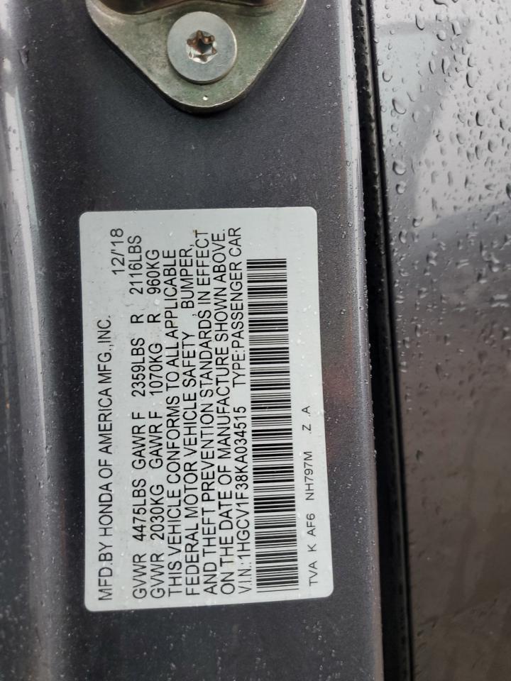 2019 Honda Accord Sport VIN: 1HGCV1F38KA034515 Lot: 85711445