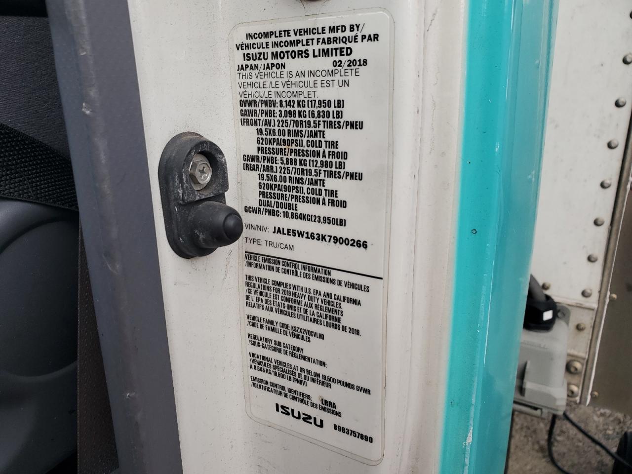 2019 Isuzu Nqr Refrigerated Delivery Truck VIN: JALE5W163K7900266 Lot: 82583935