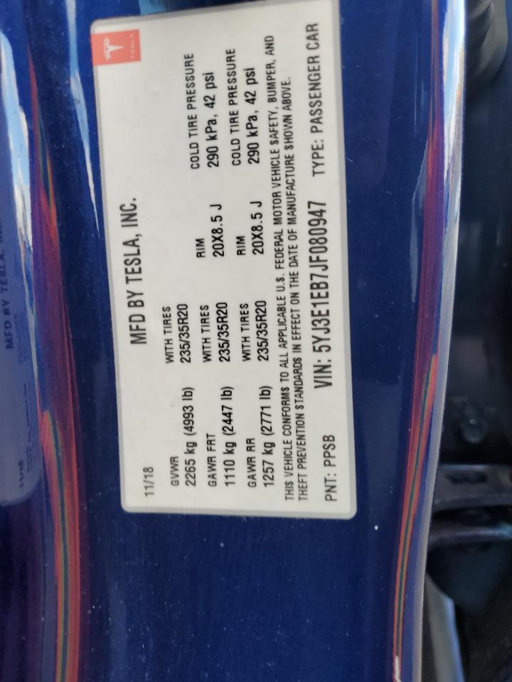 2018 Tesla Model 3 VIN: 5YJ3E1EB7JF080947 Lot: 90859095