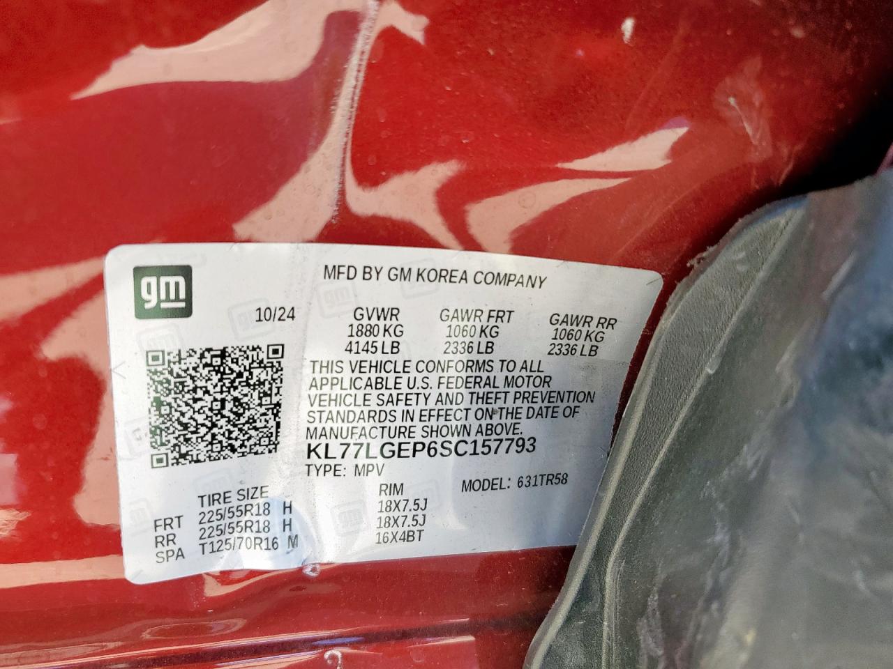 2025 Chevrolet Trax 1Rs VIN: KL77LGEP6SC157793 Lot: 82353625