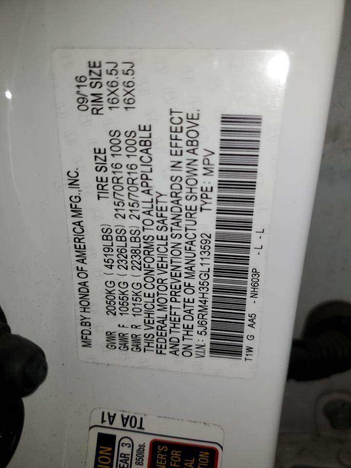 2016 Honda Cr-V Lx VIN: 5J6RM4H35GL113592 Lot: 85004725