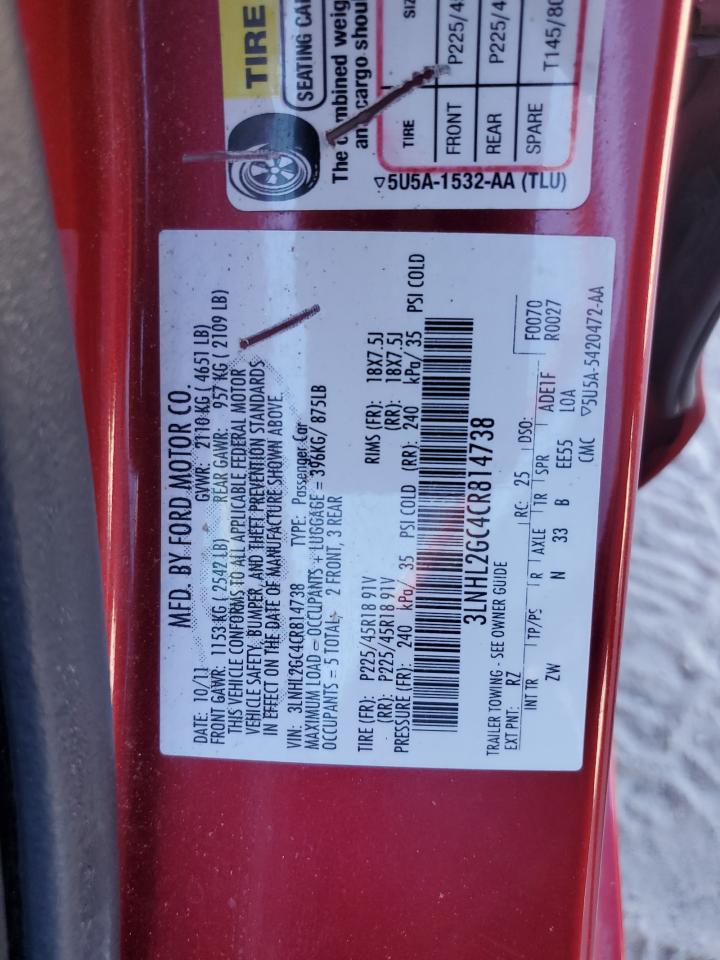 2012 Lincoln Mkz VIN: 3LNHL2GC4CR814738 Lot: 89440395