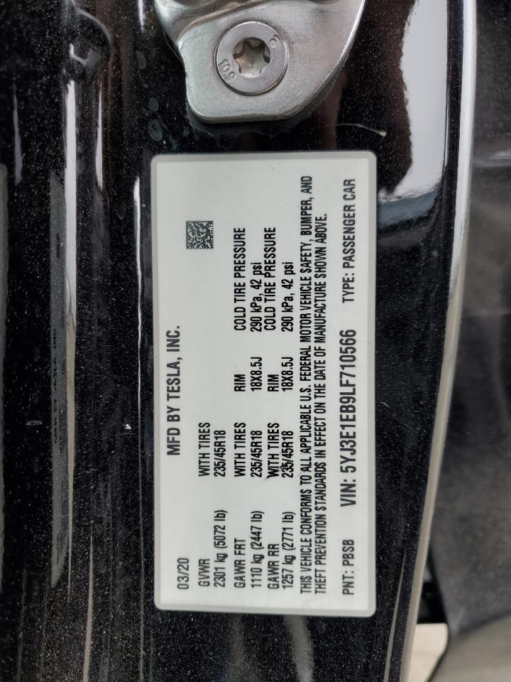 2020 Tesla Model 3 VIN: 5YJ3E1EB9LF710566 Lot: 84212375