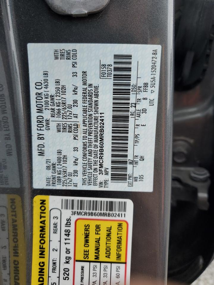 2021 Ford Bronco Sport Big Bend VIN: 3FMCR9B60MRB02411 Lot: 85693835