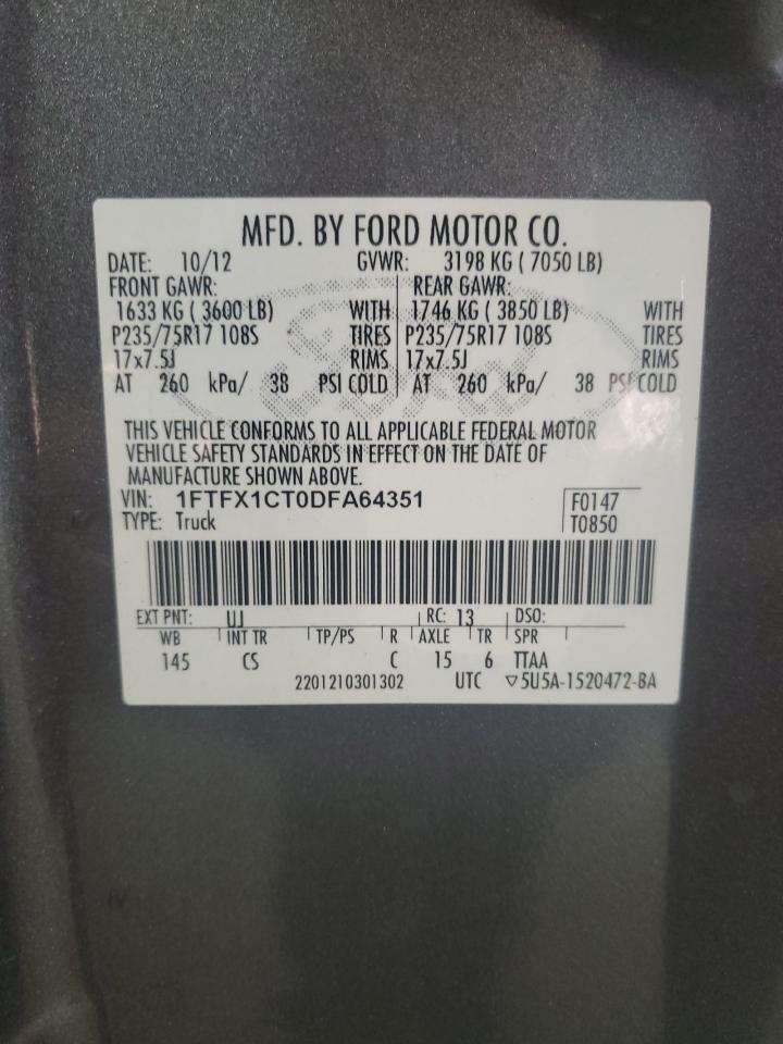 2013 Ford F150 Super Cab VIN: 1FTFX1CT0DFA64351 Lot: 90701985