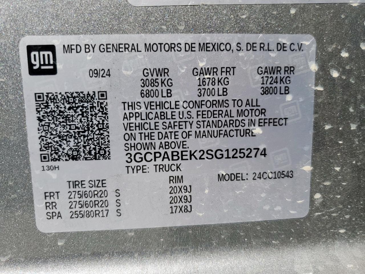 2025 Chevrolet Silverado C1500 Custom VIN: 3GCPABEK2SG125274 Lot: 82239265