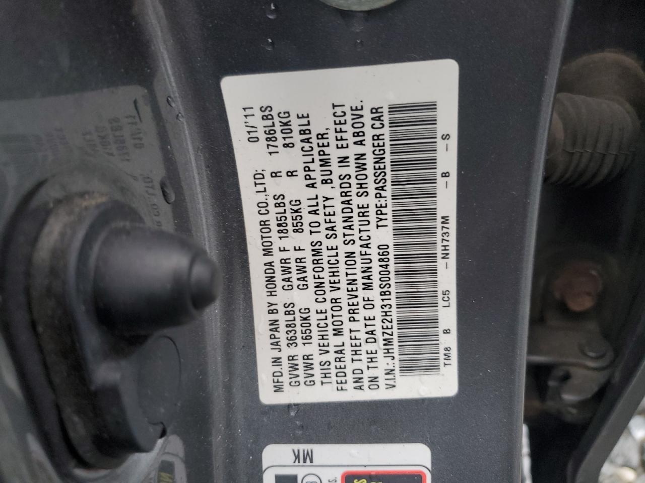 2011 Honda Insight VIN: JHMZE2H31BS004860 Lot: 86071725