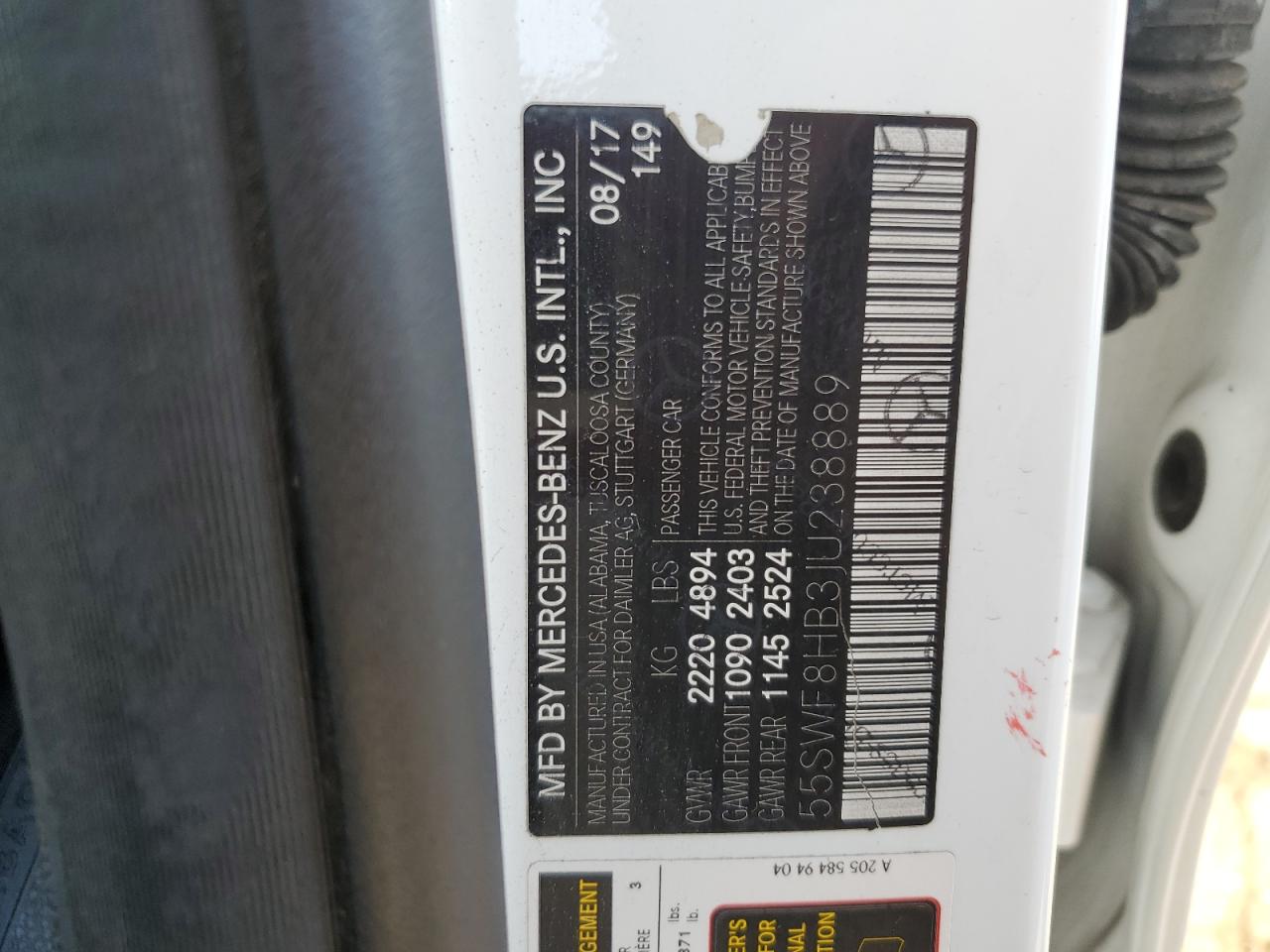 2018 Mercedes-Benz C 63 Amg-S VIN: 55SWF8HB3JU238889 Lot: 86153315