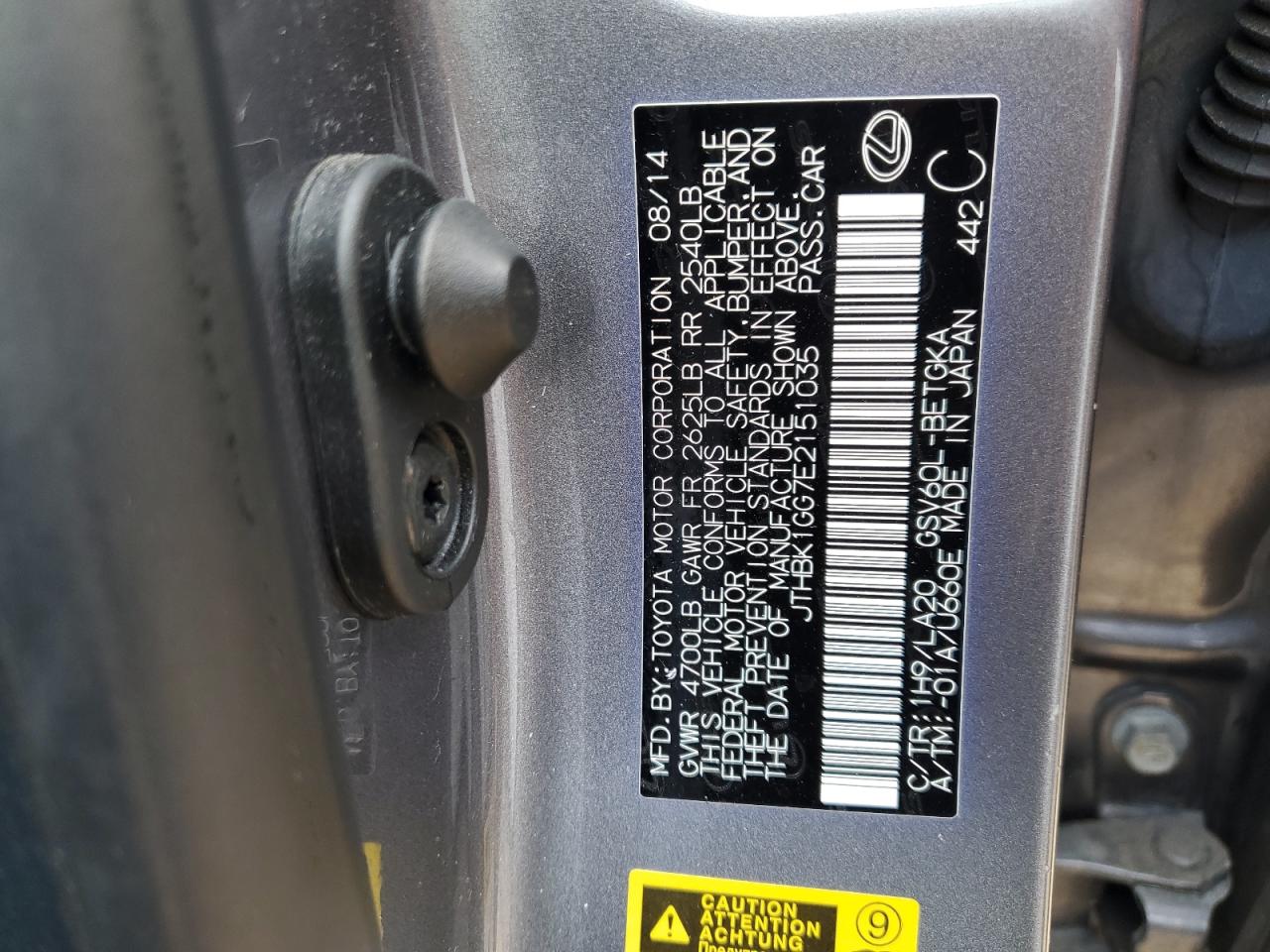 2014 Lexus Es 350 VIN: JTHBK1GG7E2151035 Lot: 85515855