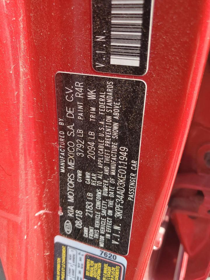 2019 Kia Forte Gt Line VIN: 3KPF34AD3KE011949 Lot: 90509715