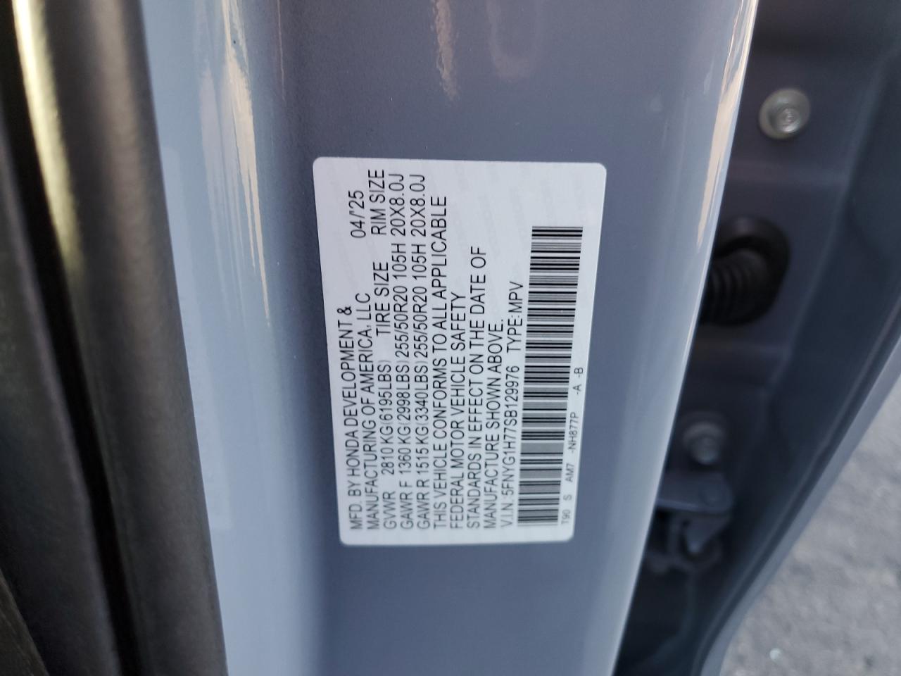 2025 Honda Pilot Touring VIN: 5FNYG1H77SB129976 Lot: 86600545