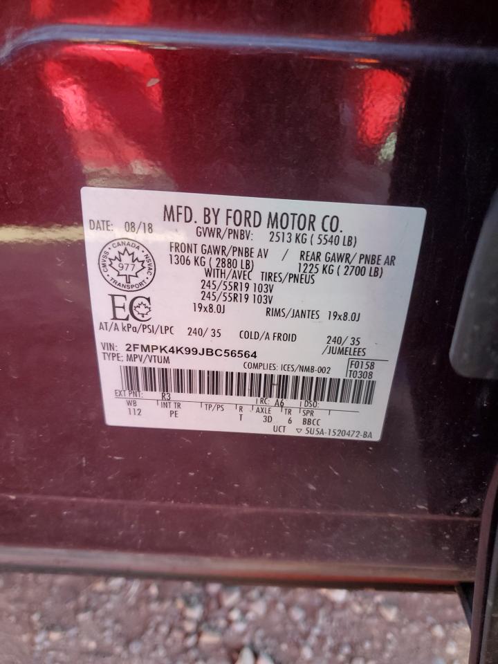 2018 Ford Edge Titanium VIN: 2FMPK4K99JBC56564 Lot: 90954035