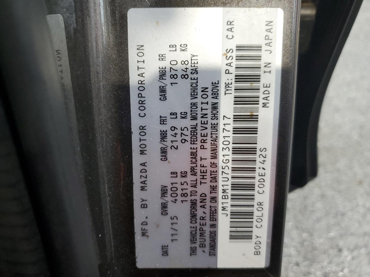 2016 Mazda 3 Sport VIN: JM1BM1U75G1301717 Lot: 84865775