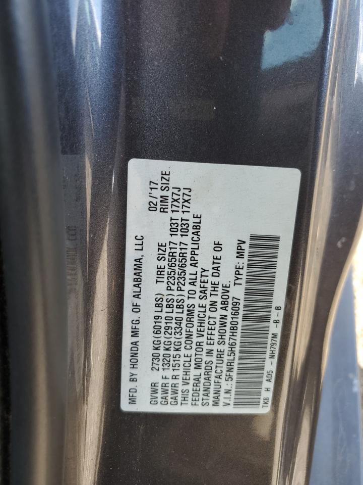 2017 Honda Odyssey Exl VIN: 5FNRL5H67HB016097 Lot: 87100665