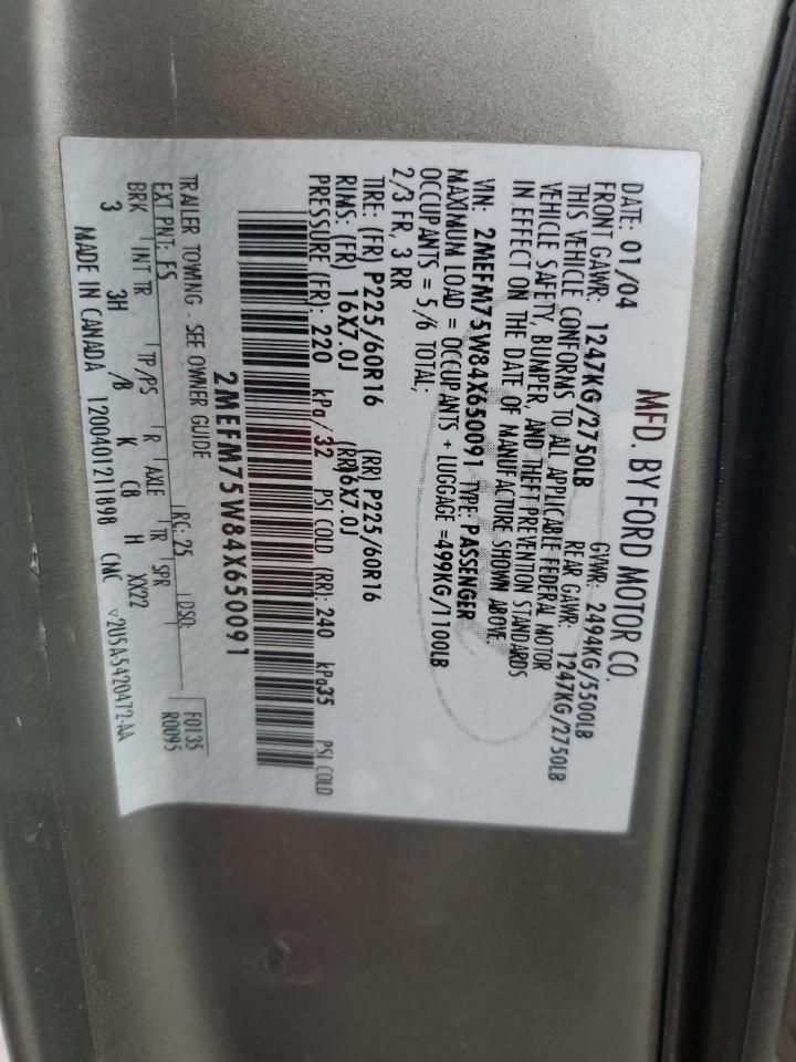 2004 Mercury Grand Marquis Ls VIN: 2MEFM75W84X650091 Lot: 86287355