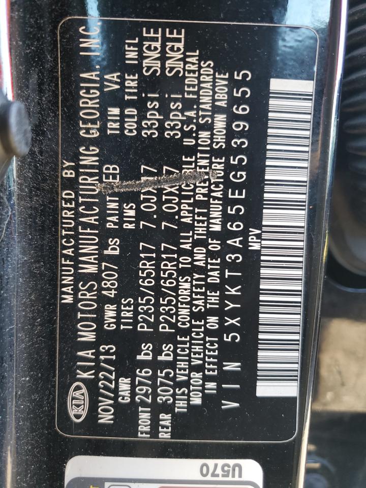 2014 Kia Sorento Lx VIN: 5XYKT3A65EG539655 Lot: 84482195