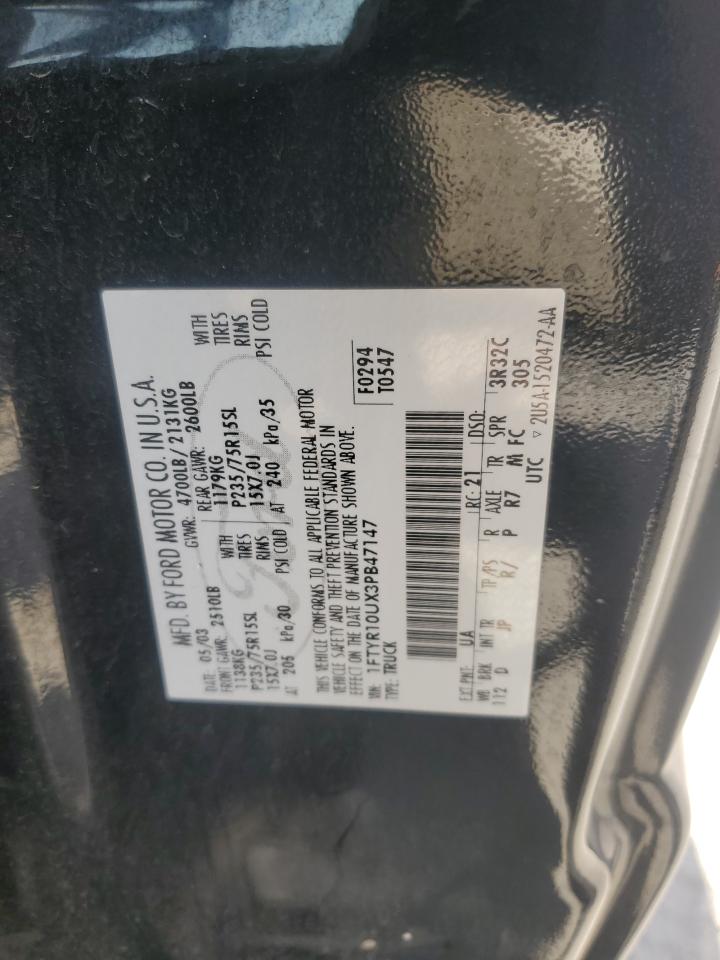 2003 Ford Ranger VIN: 1FTYR10UX3PB47147 Lot: 85155625