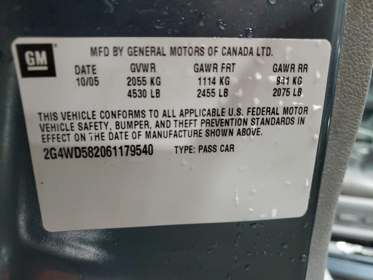 2006 Buick Lacrosse Cxl VIN: 2G4WD582061179540 Lot: 87389215