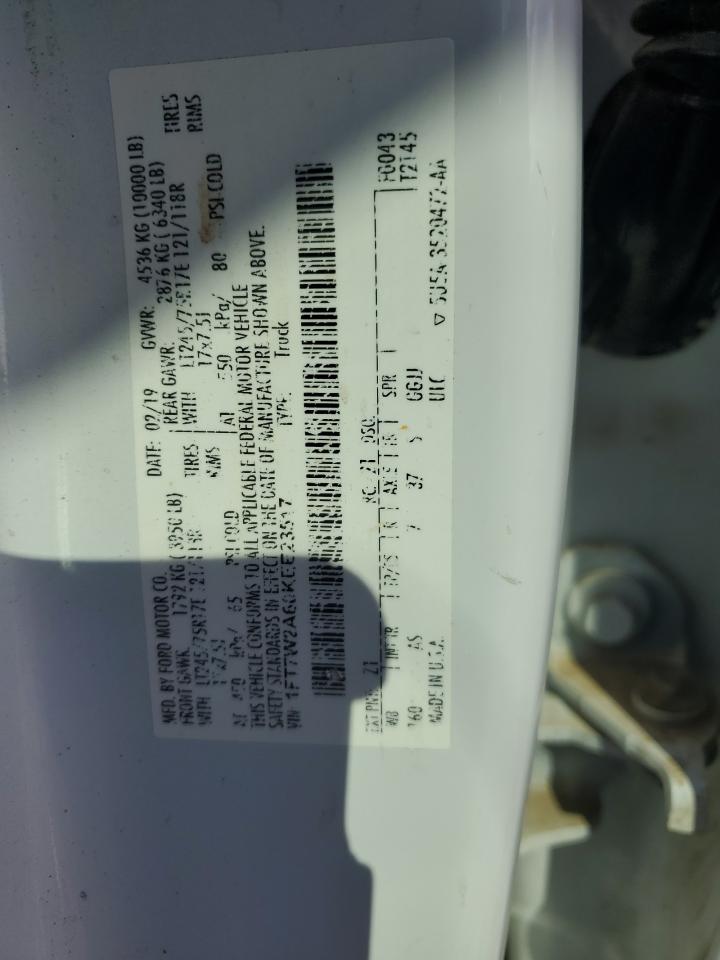 2019 Ford F250 Super Duty VIN: 1FT7W2A60KEE23517 Lot: 90445255