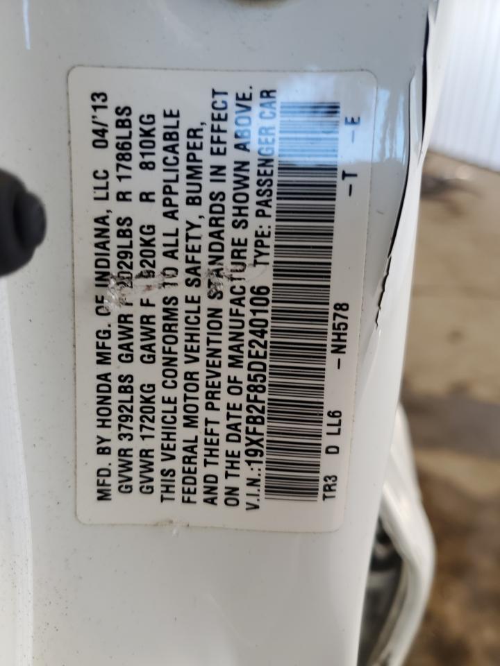 2013 Honda Civic Ex VIN: 19XFB2F85DE240106 Lot: 85571605
