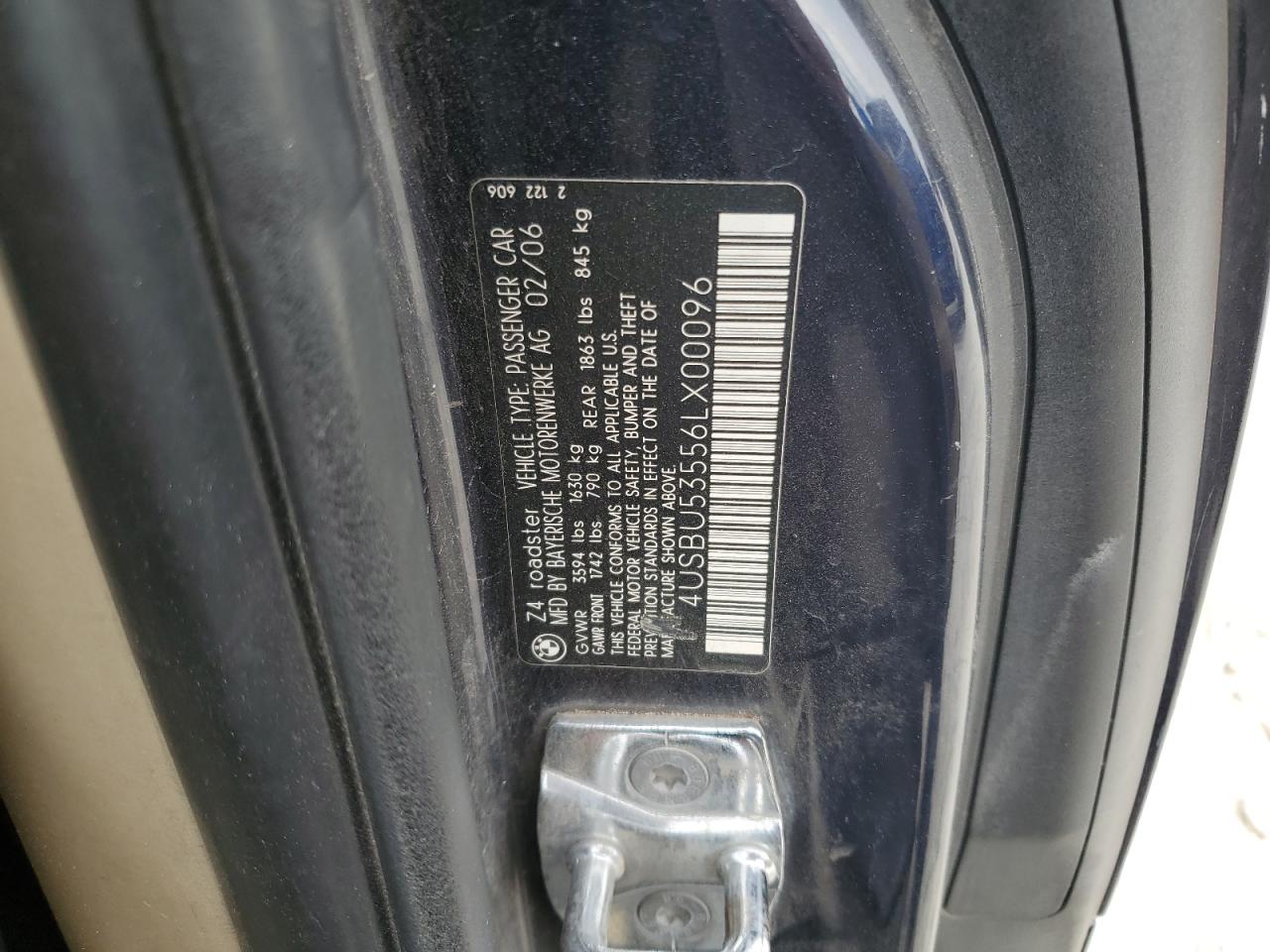 2006 BMW Z4 3.0Si VIN: 4USBU53556LX00096 Lot: 87247025
