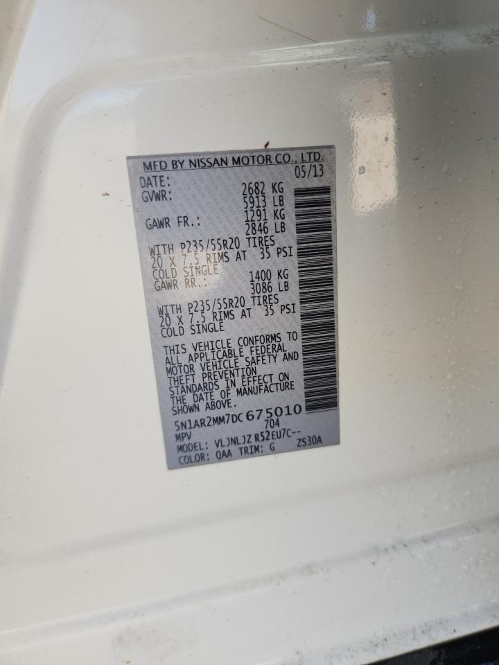 2013 Nissan Pathfinder S VIN: 5N1AR2MM7DC675010 Lot: 85198145