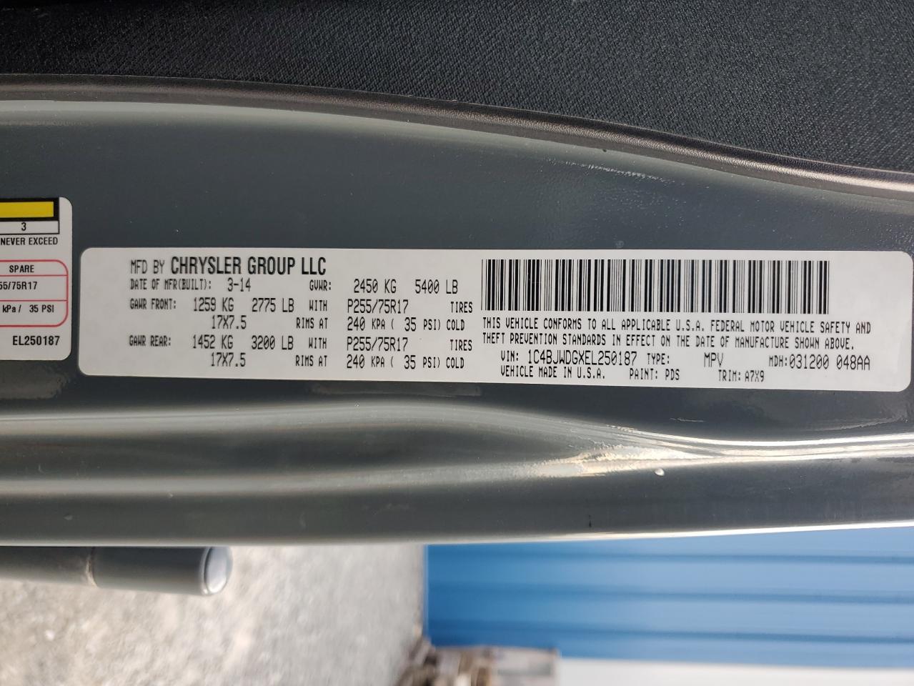 2014 Jeep Wrangler Unlimited Sport VIN: 1C4BJWDGXEL250187 Lot: 86255405