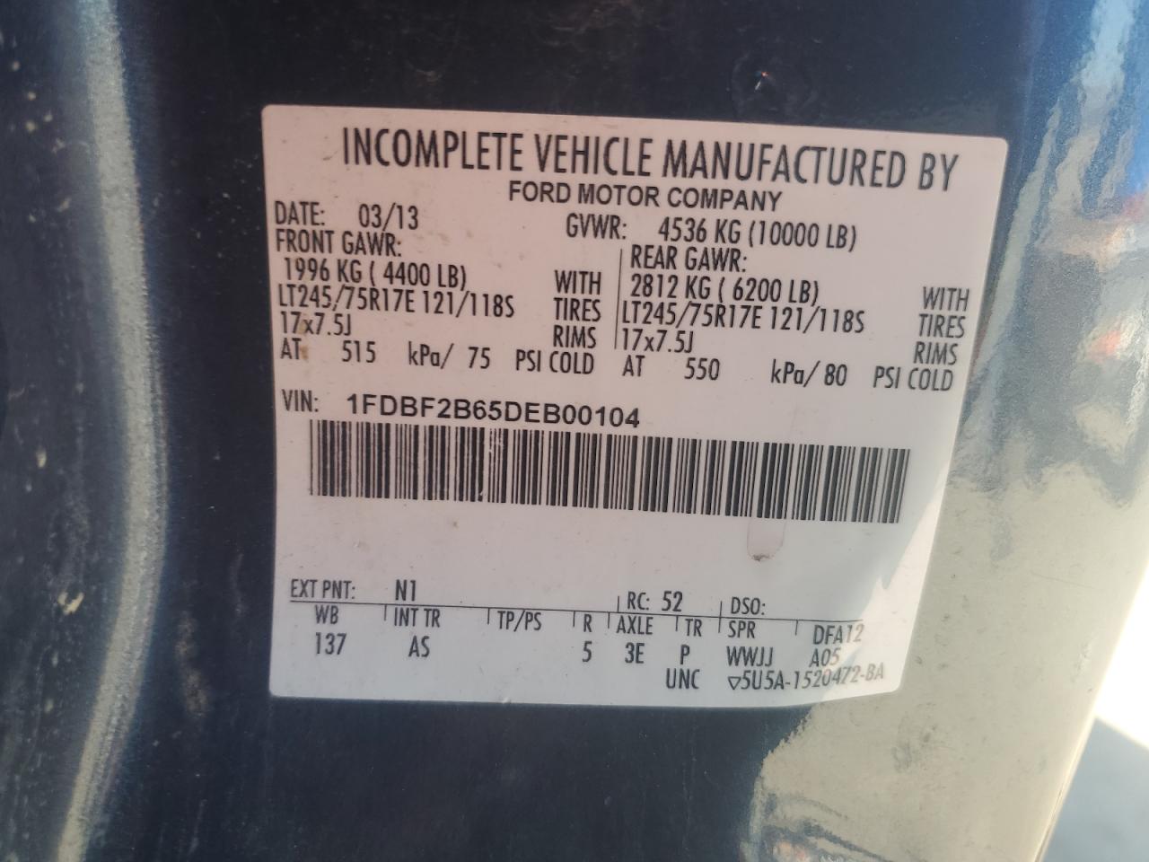 2013 Ford F250 Super Duty Utility / Service Truck VIN: 1FDBF2B65DEB00104 Lot: 82373035