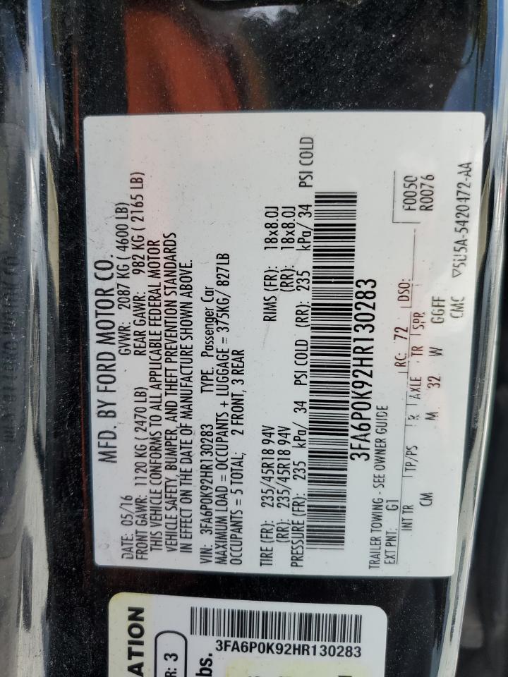 2017 Ford Fusion Titanium VIN: 3FA6P0K92HR130283 Lot: 86088525