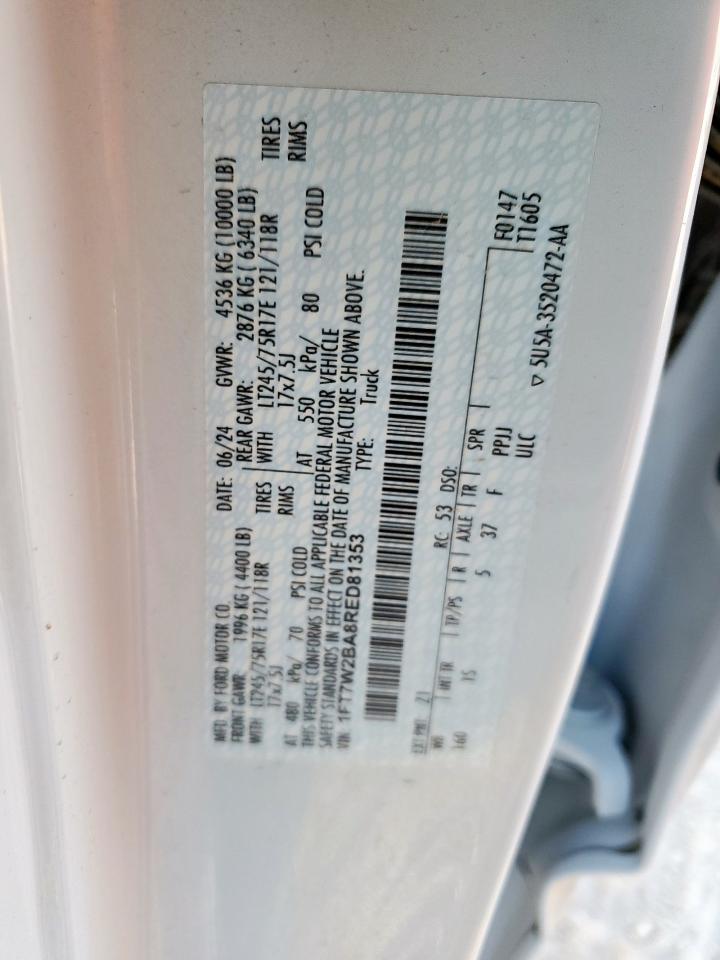 2024 Ford F250 Super Duty VIN: 1FT7W2BA8RED81353 Lot: 90441825