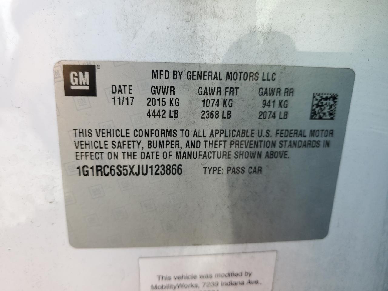 2018 Chevrolet Volt Lt VIN: 1G1RC6S5XJU123866 Lot: 82272295