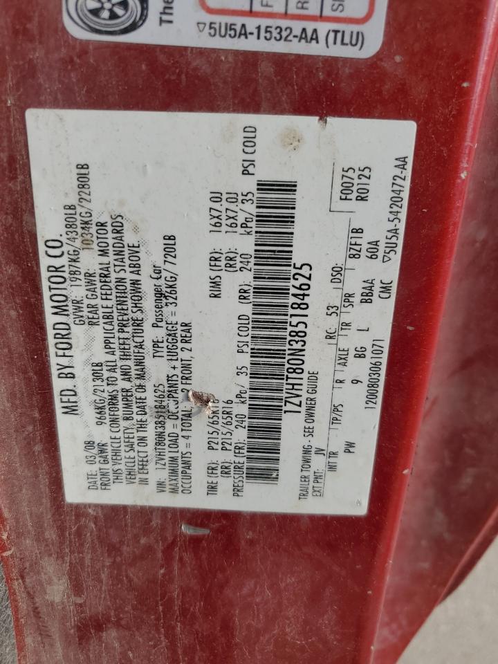2008 Ford Mustang VIN: 1ZVHT80N385184625 Lot: 86448445