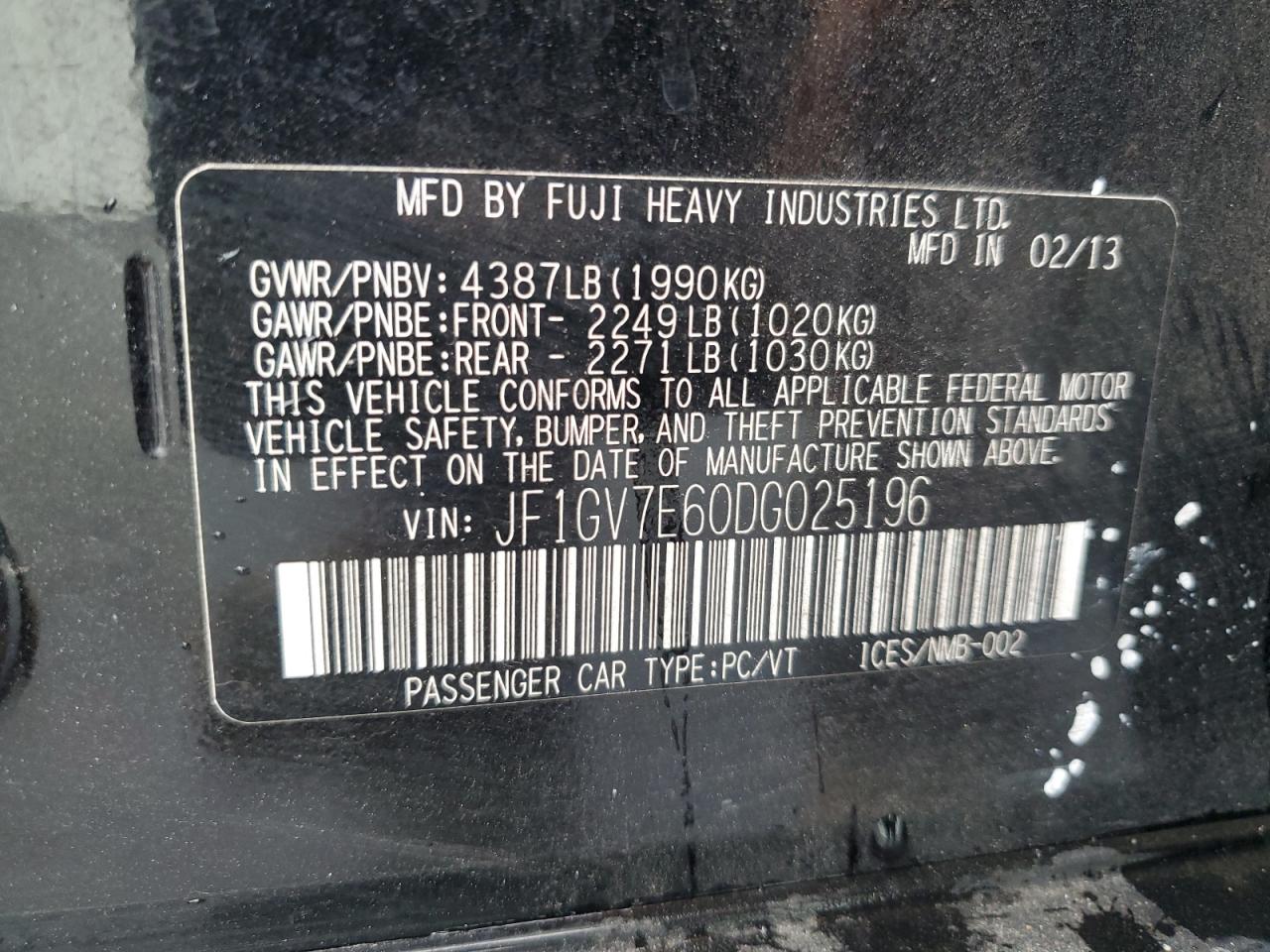 2013 Subaru Impreza Wrx VIN: JF1GV7E60DG025196 Lot: 82292845