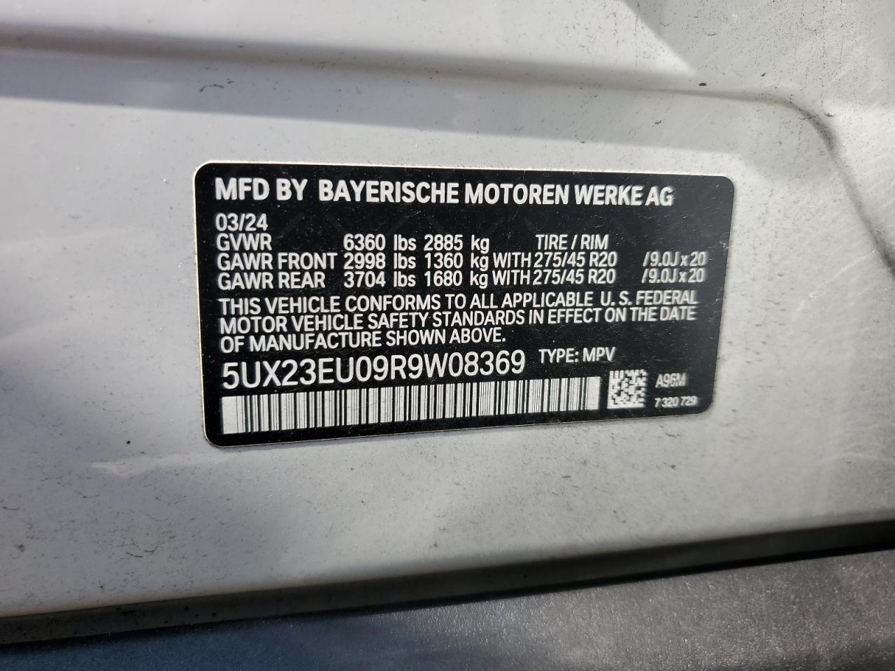 2024 BMW X5 xDrive40I VIN: 5UX23EU09R9W08369 Lot: 82378725